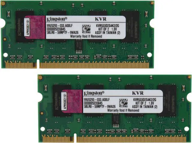 Main image of Kingston 2GB (2 x 1GB) 200-Pin DDR2 SO-DIMM DDR2 533 (PC2 4200) Dual Channel Kit Laptop Memory Model KVR533D2S4K2/2G