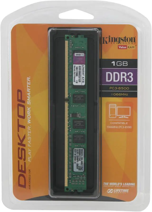 Alt view image 3 of 3 - Kingston 1GB DDR3 1066 (PC3 8500) Desktop Memory Model KVR1066D3/1GR