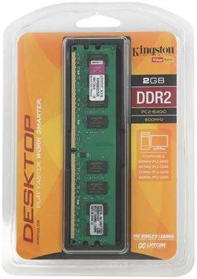 Alt view image 3 of 3 - Kingston 2GB DDR2 800 (PC2 6400) Desktop Memory Model KVR800D2/2GR