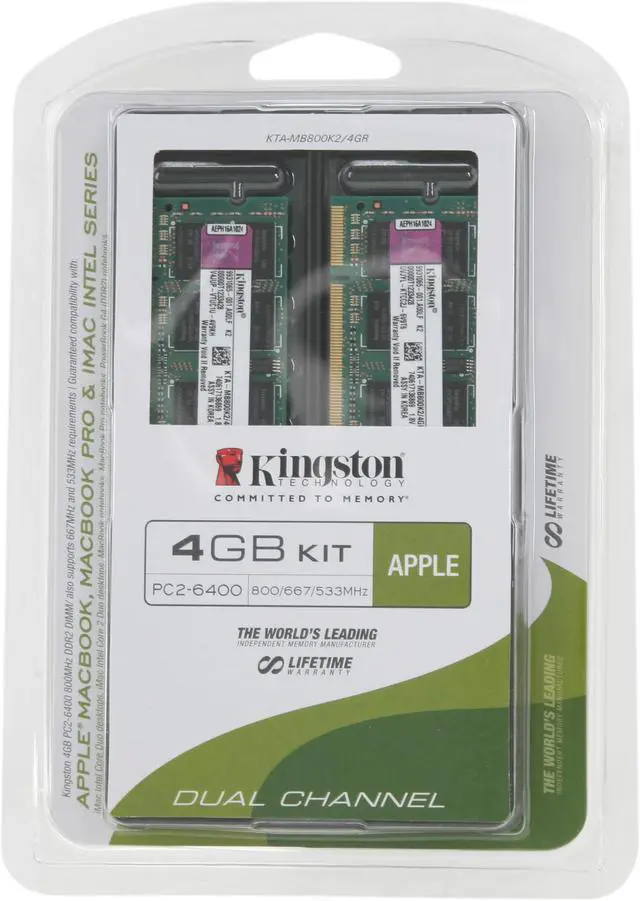 Alt view image 3 of 3 - Kingston 4GB (2 x 2GB) DDR2 800 (PC2 6400) Dual Channel Kit Memory For Apple Model KTA-MB800K2/4GR