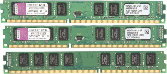 Alt view image 2 of 3 - Kingston 6GB (3 x 2GB) DDR3 1333 (PC3 10666) Triple Channel Kit Desktop Memory Model KVR1333D3K3/6GR