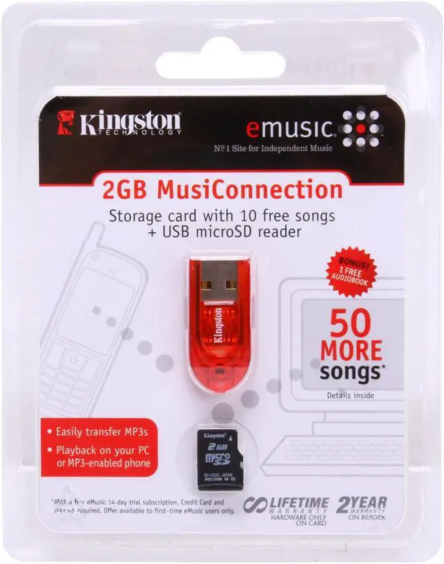 Main image of Kingston 2GB MicroSD MusiConnection Starter Pack (Flash Card + USB Card Reader + Music) Model KW-B042G-1MAQ