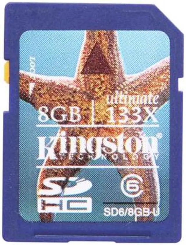 Main image of Kingston 8GB Secure Digital High-Capacity (SDHC) Ultimate Class 6 - 133X (20MB/sec) Flash Card Model SD6/8GB-U