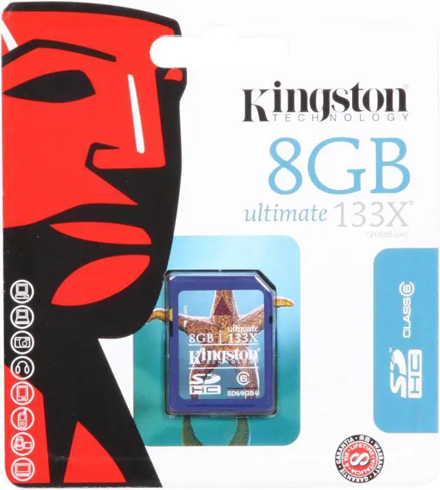 Alt view image 3 of 3 - Kingston 8GB Secure Digital High-Capacity (SDHC) Ultimate Class 6 - 133X (20MB/sec) Flash Card Model SD6/8GB-U