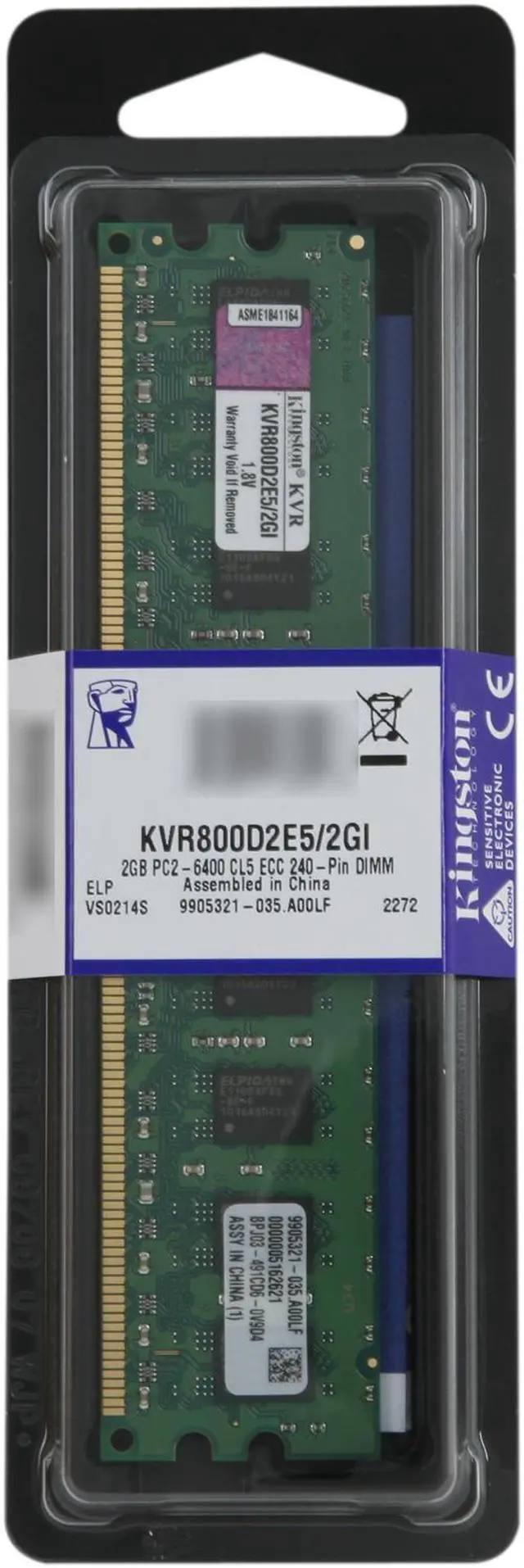 Alt view image 3 of 3 - Kingston ValueRAM 2GB ECC DDR2 800 (PC2 6400) Intel Certified Server Memory Model KVR800D2E5/2GI