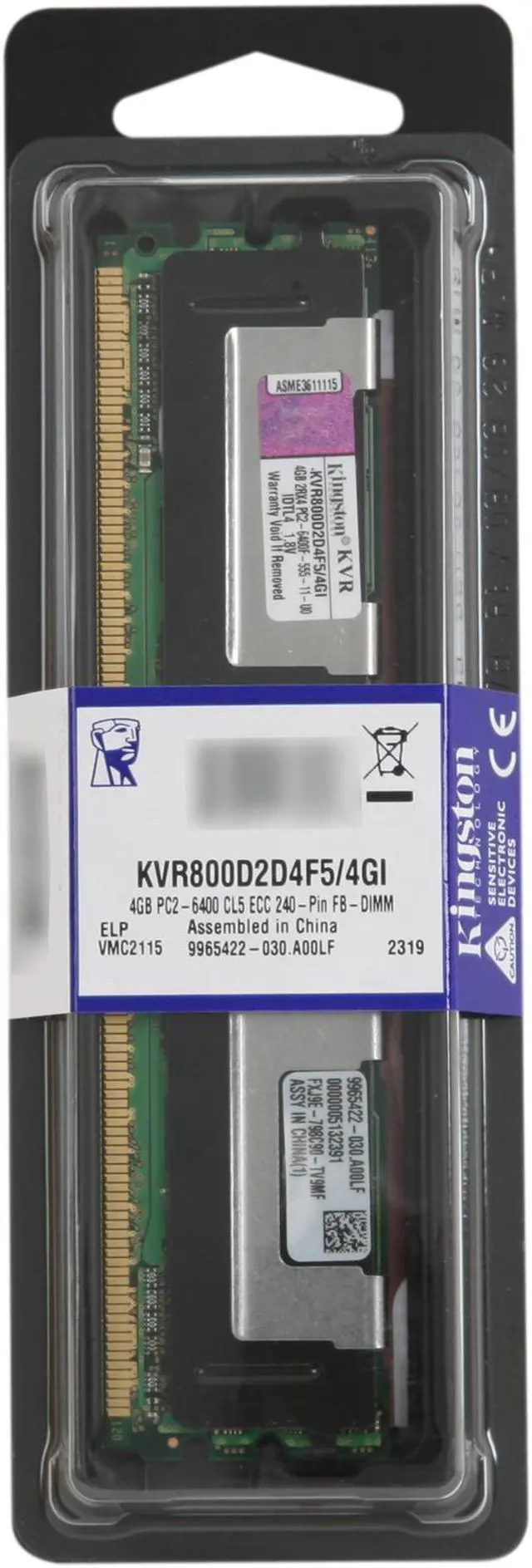 Alt view image 3 of 3 - Kingston ValueRAM 4GB ECC Fully Buffered DDR2 800 (PC2 6400) Intel Certified Server Memory Model KVR800D2D4F5/4GI