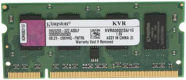 Main image of Kingston 1GB 200-Pin DDR2 SO-DIMM DDR2 800 (PC2 6400) Laptop Memory Model KVR800D2S6/1G