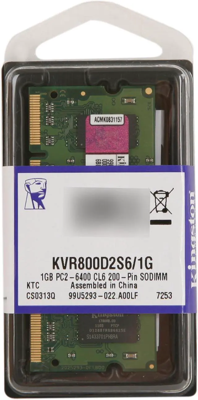 Alt view image 3 of 3 - Kingston 1GB 200-Pin DDR2 SO-DIMM DDR2 800 (PC2 6400) Laptop Memory Model KVR800D2S6/1G