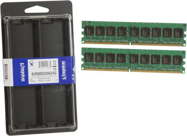 Alt view image 3 of 3 - Kingston 4GB (2 x 2GB) ECC Unbuffered DDR2 800 (PC2 6400) Desktop Memory Model KVR800D2E6K2/4G