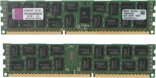 Alt view image 2 of 3 - Kingston 8GB (2 x 4GB) ECC Registered DDR3 1333 Server Memory Model KVR1333D3D4R9SK2/8G