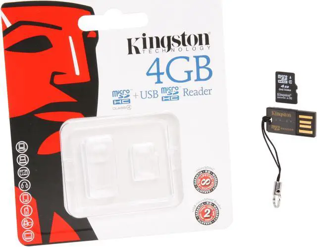 Alt view image 3 of 3 - Kingston 4GB microSDHC Flash Card with microSD/SDHC USB Reader Model MRG2+SDC4/4GB