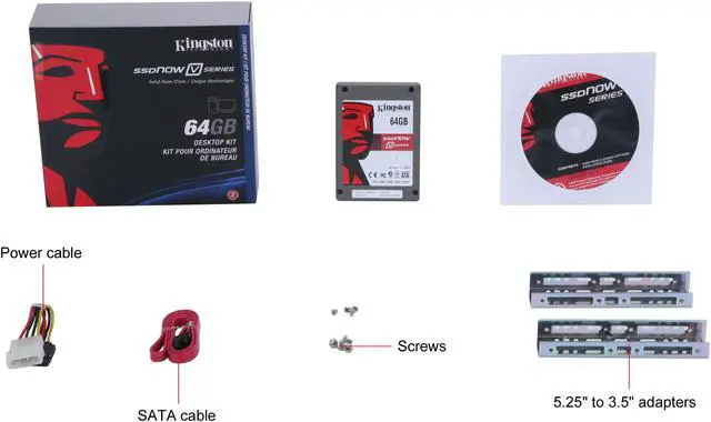 Alt view image 5 of 5 - Kingston SSDNow V-Series SNV125-S2BD/64GB 2.5" 64GB SATA II MLC Internal Solid state disk (SSD) Desktop bundled accessory kit