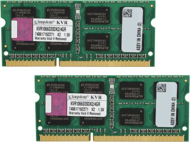 Main image of Kingston ValueRAM 4GB (2 x 2GB) 204-Pin DDR3 SO-DIMM DDR3 1066 (PC3 8500) Laptop Memory Model KVR1066D3SOK2/4GR
