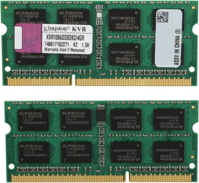 Alt view image 2 of 3 - Kingston ValueRAM 4GB (2 x 2GB) 204-Pin DDR3 SO-DIMM DDR3 1066 (PC3 8500) Laptop Memory Model KVR1066D3SOK2/4GR