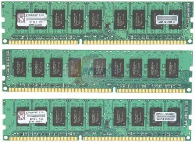 Alt view image 2 of 3 - Kingston ValueRAM 6GB (3 x 2GB) ECC Unbuffered DDR3 1333 Server Memory Model KVR1333D3E9SK3/6G