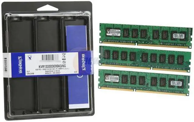Alt view image 3 of 3 - Kingston ValueRAM 6GB (3 x 2GB) ECC Unbuffered DDR3 1333 Server Memory Model KVR1333D3E9SK3/6G