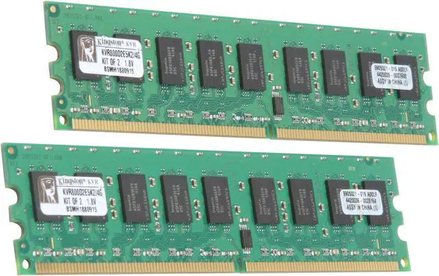 Main image of Kingston ValueRAM 4GB (2 x 2GB) ECC Unbuffered DDR2 800 (PC2 6400) Server Memory Model KVR800D2E5K2/4G