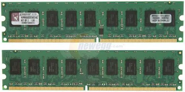 Alt view image 2 of 3 - Kingston ValueRAM 4GB (2 x 2GB) ECC Unbuffered DDR2 800 (PC2 6400) Server Memory Model KVR800D2E5K2/4G