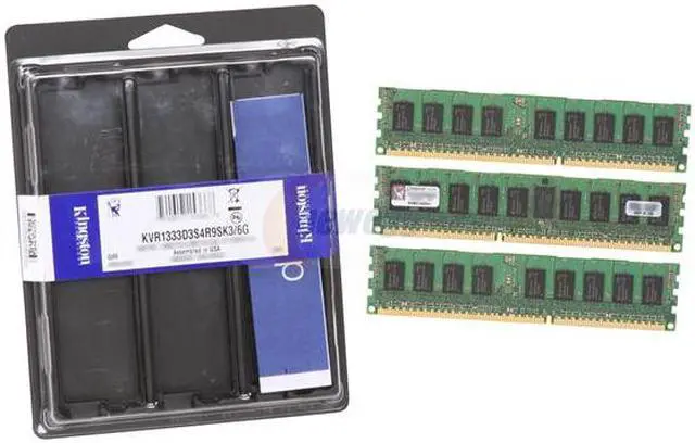 Alt view image 3 of 3 - Kingston ValueRAM 6GB (3 x 2GB) ECC Registered DDR3 1333 (PC3 10600) Server Memory Model KVR1333D3S4R9SK3/6G
