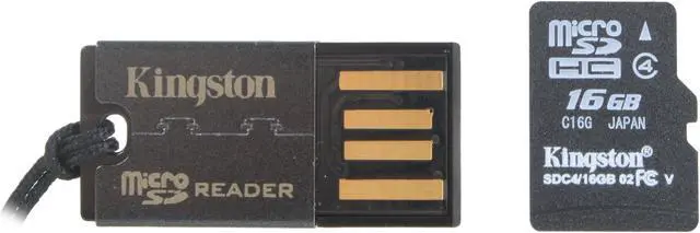 Main image of Kingston 16GB microSDHC Flash Card w/ USB Reader Model MRG2+SDC4/16GB