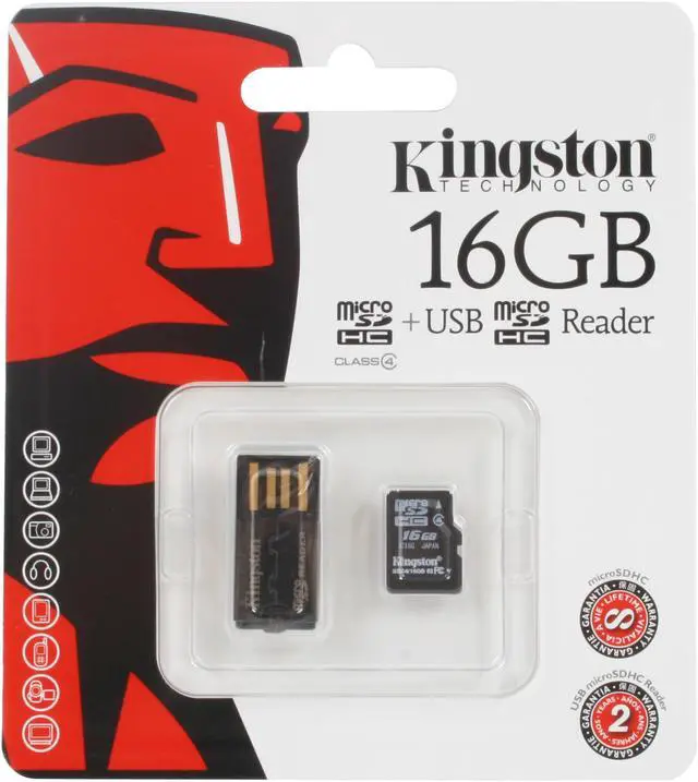 Alt view image 4 of 4 - Kingston 16GB microSDHC Flash Card w/ USB Reader Model MRG2+SDC4/16GB