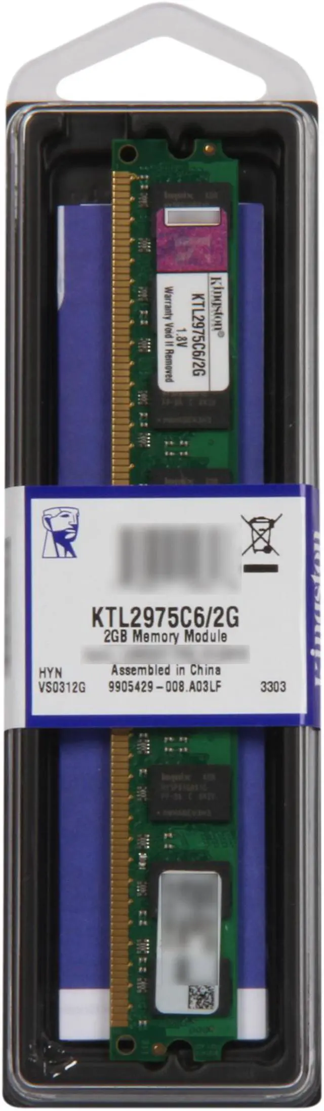 Alt view image 2 of 2 - Kingston 2GB Unbuffered DDR2 800 (PC2 6400) System Specific Memory Model KTL2975C6/2G