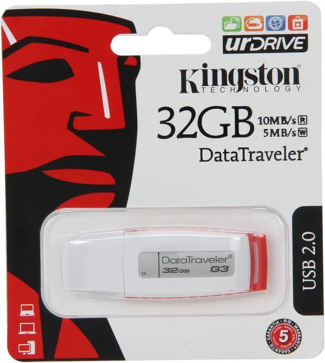Alt view image 5 of 5 - Kingston DataTraveler G3 32GB USB 2.0 Flash Drive (White & Red) DTIG3/32GBZ