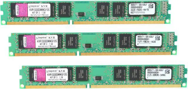 Main image of Kingston 12GB (3 x 4GB) DDR3 1333 (PC3 10600) Desktop Memory Model KVR1333D3N9K3/12G