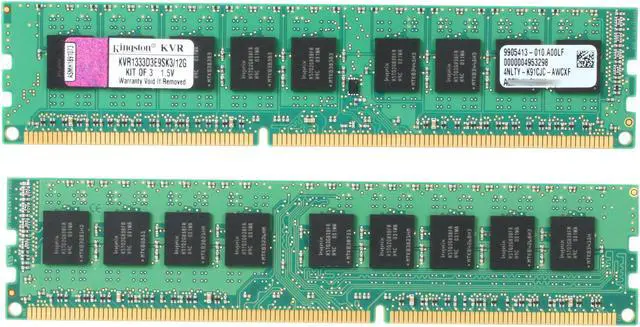 Alt view image 2 of 3 - Kingston 12GB (3 x 4GB) ECC Unbuffered DDR3 1333 (PC3 10600) Server Memory Model KVR1333D3E9SK3/12G