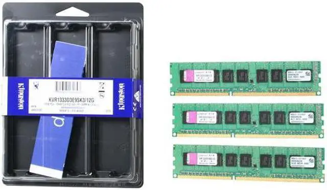 Alt view image 3 of 3 - Kingston 12GB (3 x 4GB) ECC Unbuffered DDR3 1333 (PC3 10600) Server Memory Model KVR1333D3E9SK3/12G