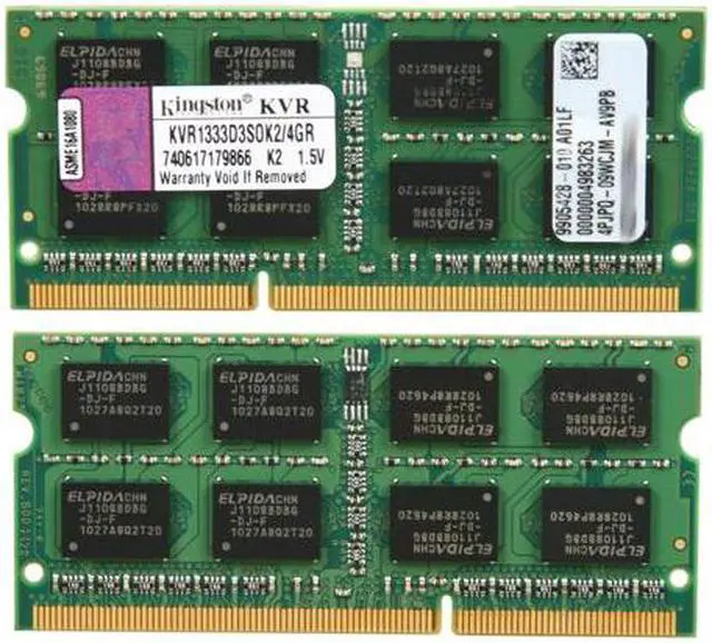 Alt view image 2 of 3 - Kingston 4GB (2 x 2GB) 204-Pin DDR3 SO-DIMM DDR3 1333 Notebook Memory Model KVR1333D3SOK2/4GR