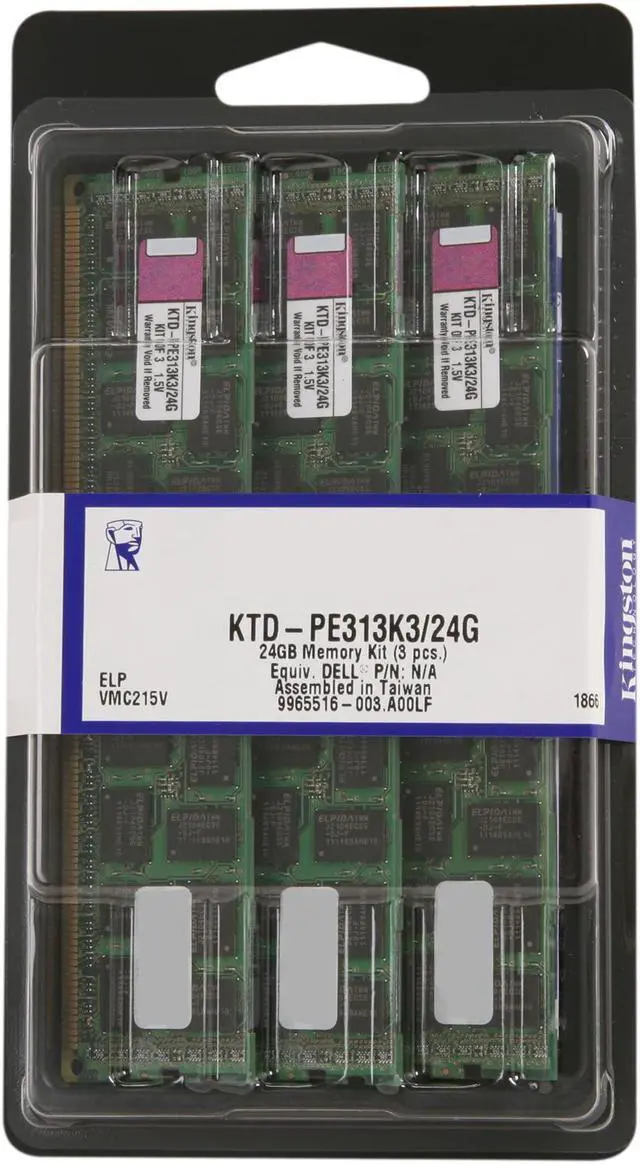 Alt view image 3 of 3 - Kingston 24GB (3 x 8GB) ECC Registered DDR3 1333 (PC3 10600) System Specific Memory Model KTD-PE313K3/24G