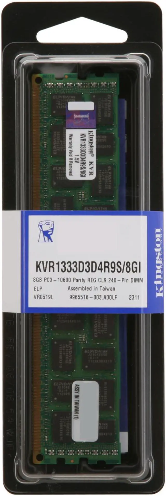 Alt view image 3 of 3 - Kingston 8GB ECC Registered DDR3 1333 (PC3 10600) Server Memory Model KVR1333D3D4R9S/8GI