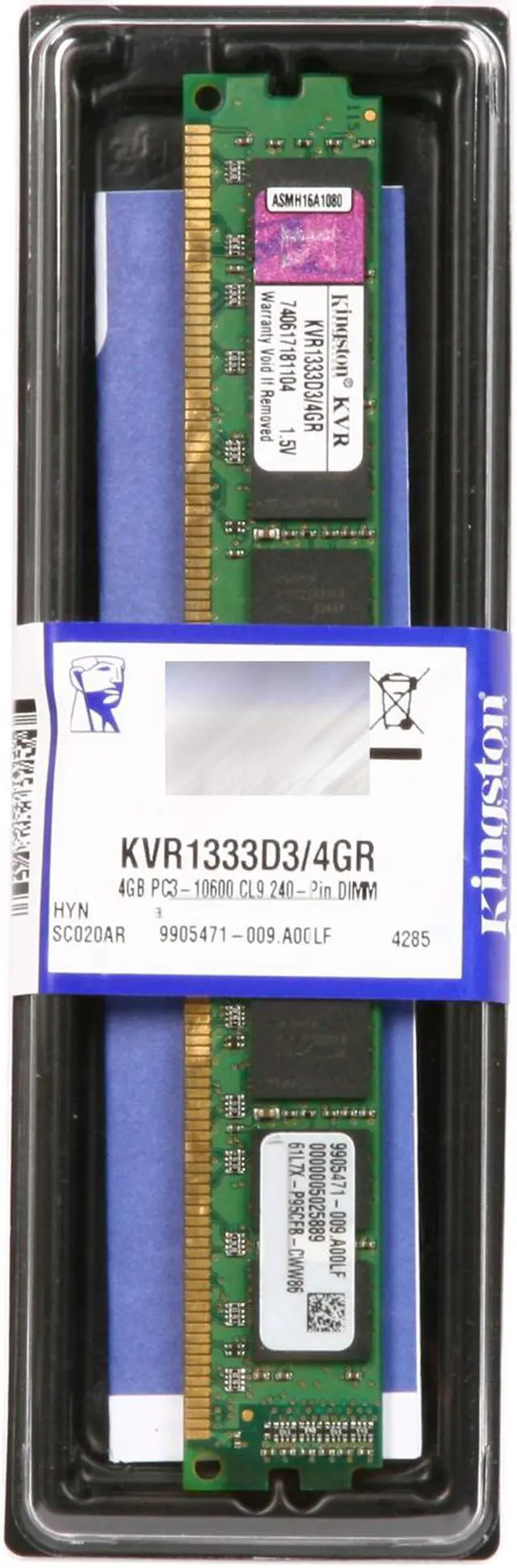 Alt view image 3 of 3 - Kingston 4GB DDR3 1333 (PC3 10600) Desktop Memory Model KVR1333D3/4GR