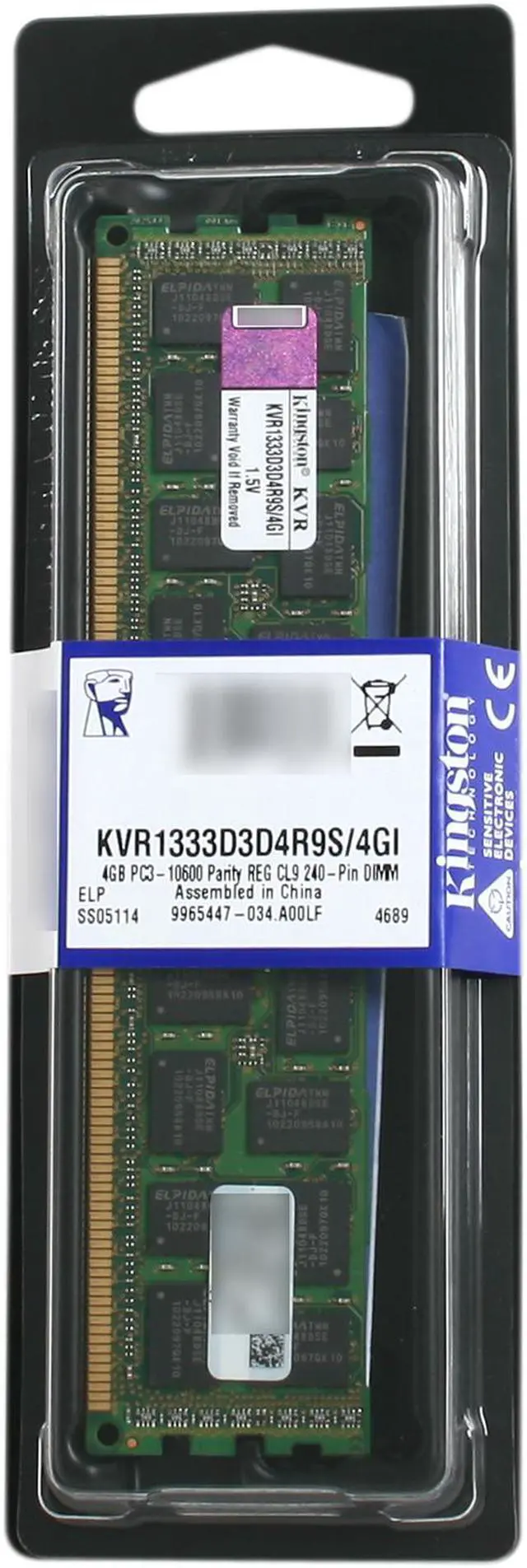 Alt view image 3 of 3 - Kingston 4GB ECC Registered DDR3 1333 Server Memory Intel Certified Model KVR1333D3D4R9S/4GI