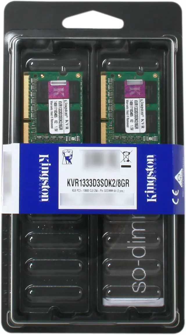 Alt view image 3 of 3 - Kingston 8GB (2 x 4GB) 204-Pin DDR3 SO-DIMM DDR3 1333 Laptop Memory Model KVR1333D3SOK2/8GR