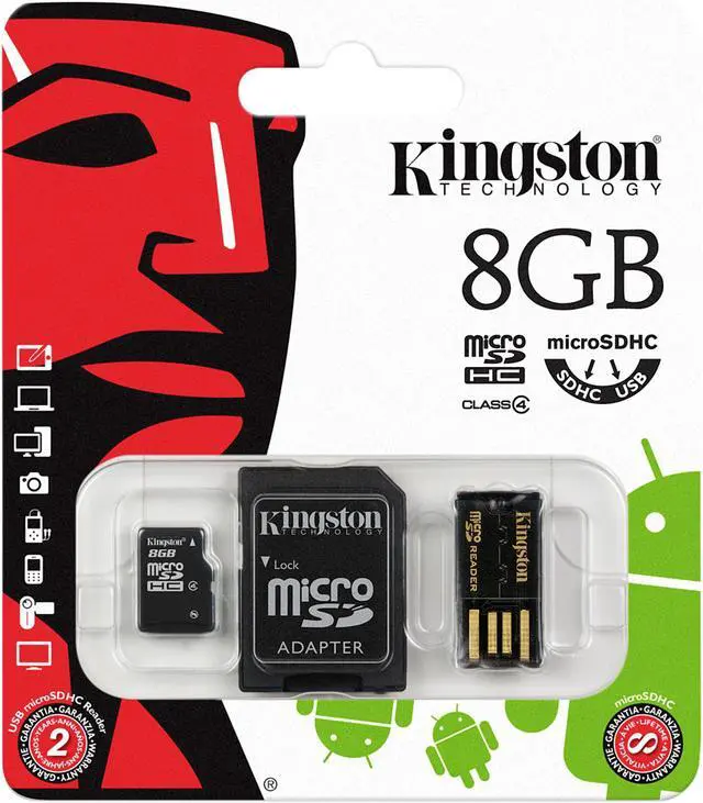 Alt view image 2 of 2 - Kingston 8GB microSDHC Flash Card Bundle Kit (with a full-size SD adapter and USB reader) Model MBLY4G2/8GB
