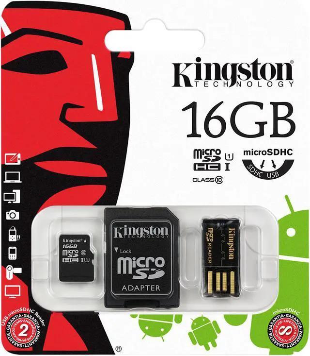 Alt view image 2 of 2 - Kingston 16GB Multi-Kit/Mobility Kit microSDHC Class 10 Memory Card with SD Adapter and Reader (MBLY10G2/16GB)