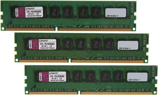 Main image of Kingston 6GB (3 x 2GB) 240-Pin DDR3 SDRAM ECC DDR3 1333 System Specific Memory Model KTD-PE313ESK3/6G