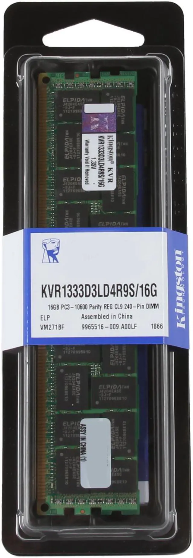 Alt view image 3 of 3 - Kingston 16GB ECC Registered DDR3 1333 Server Memory DR x4 w/TS 1.35V Low Voltage Model KVR1333D3LD4R9S/16G