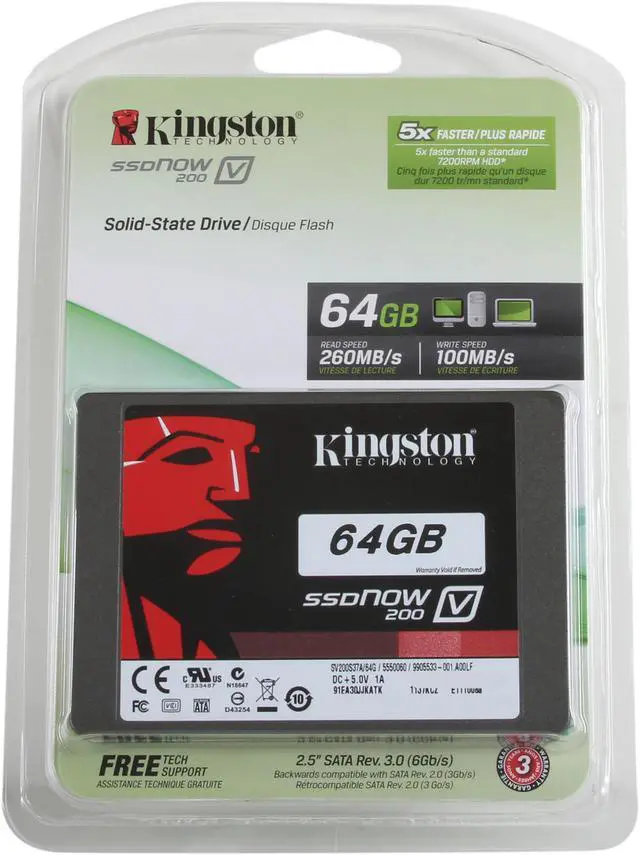 Alt view image 6 of 6 - Kingston SSDNow V200 Series SV200S37A/64G 2.5" 64GB SATA III Internal Solid State Drive (SSD) (Stand-alone drive)