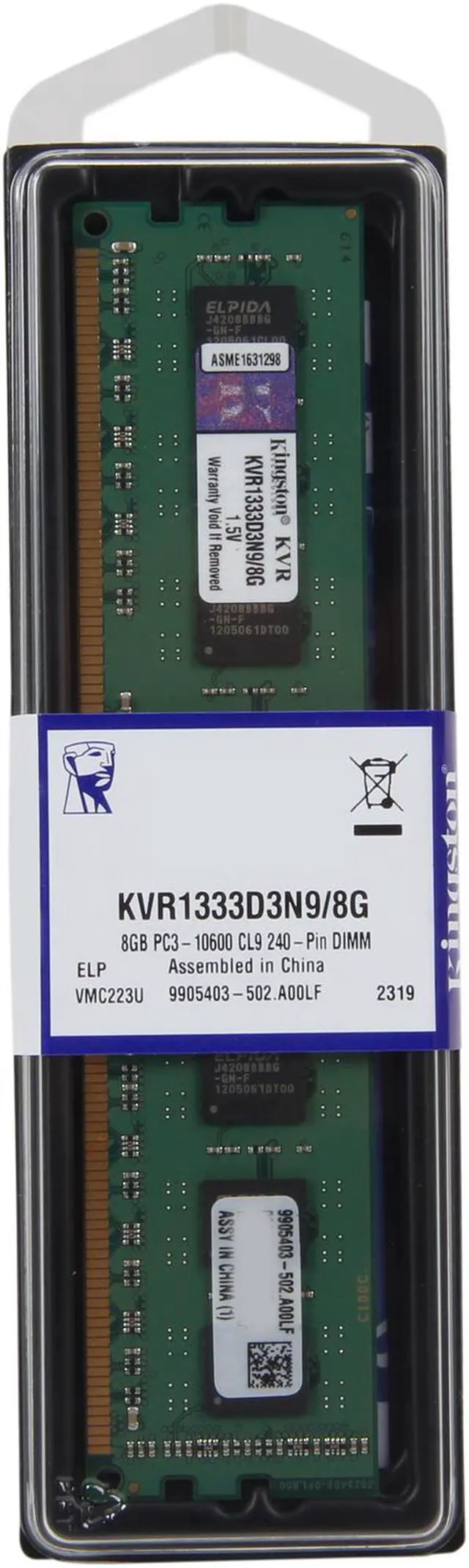 Alt view image 3 of 3 - Kingston 8GB DDR3 1333 Desktop Memory Model KVR1333D3N9/8G