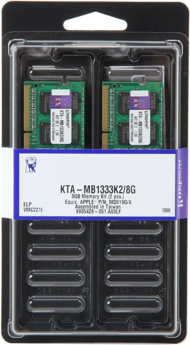 Alt view image 3 of 3 - Kingston 8GB (2 x 4GB) DDR3 1333 Mac Memory Model KTA-MB1333K2/8G