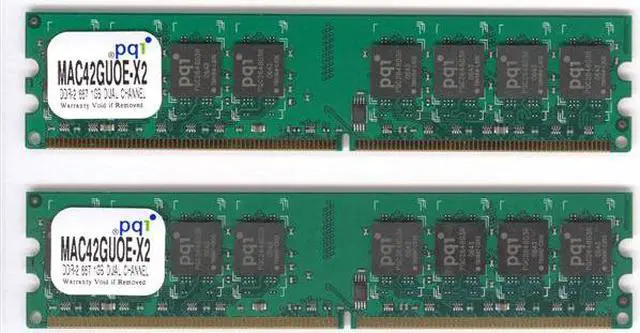 Main image of PQI 2GB (2 x 1GB) DDR2 667 (PC2 5400) Dual Channel Kit Desktop Memory Model MAC42GUOE-X2