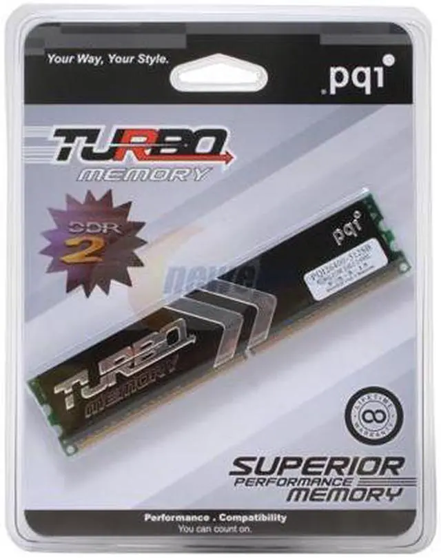 Main image of PQI TURBO 512MB DDR2 800 (PC2 6400) Desktop Memory Model PQI26400-512SB