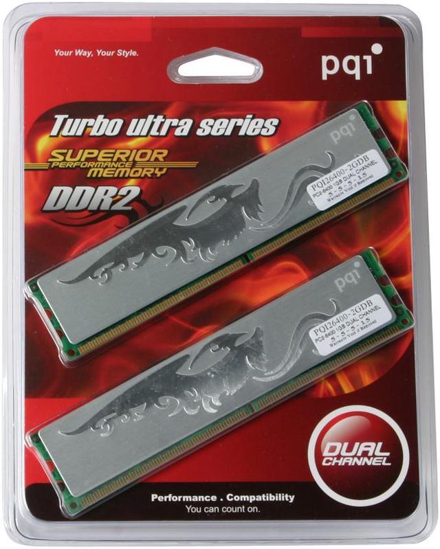 PQI TURBO 2GB (2 x 1GB) DDR2 800 (PC2 6400) Dual Channel Kit Desktop Memory  Model PQI26400-2GDB - Newegg.com