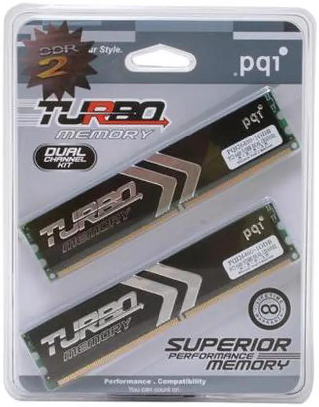 Alt view image 2 of 3 - PQI TURBO 1GB (2 x 512MB) DDR2 800 (PC2 6400) Dual Channel Kit Desktop Memory Model PQI26400-1GDB