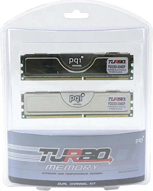 Main image of PQI TURBO 2GB (2 x 1GB) DDR 400 (PC 3200) Dual Channel Kit Desktop Memory Model PQI3200-2048DP