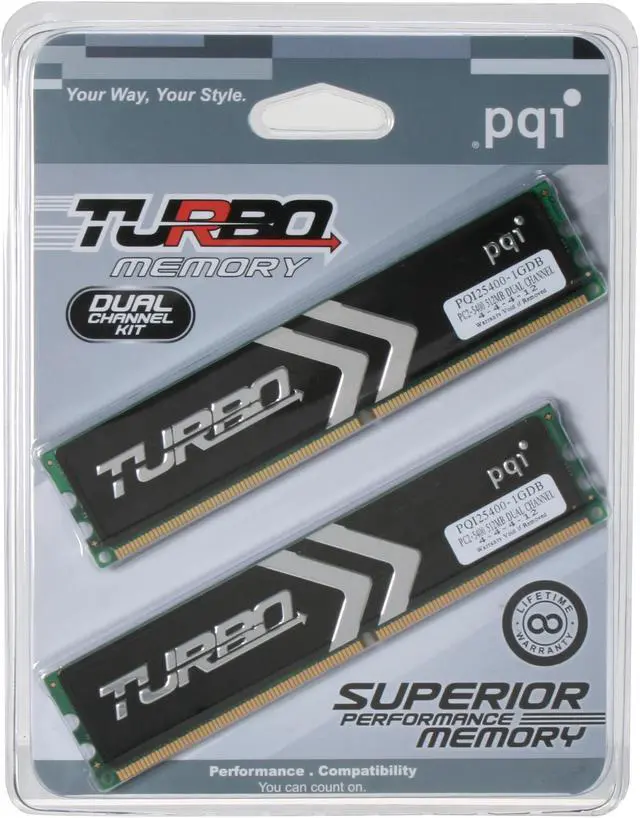 Alt view image 2 of 2 - PQI TURBO 1GB (2 x 512MB) DDR2 667 (PC2 5400) Dual Channel Kit Desktop Memory Model PQI25400-1GDB
