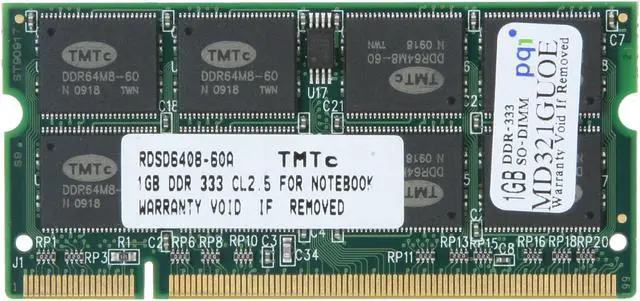 Alt view image 3 of 4 - PQI POWER Series 1GB 200-Pin DDR SO-DIMM DDR 333 (PC 2700) Laptop Memory Model MD321GUOE